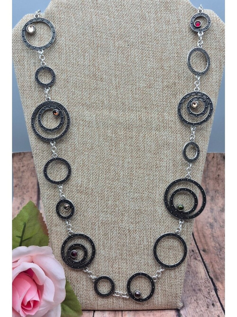 Brighton 36" TOWNSEND Silver Plated Stations and Crystal Long Statement Necklace